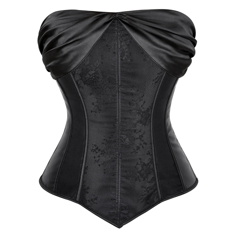 Victorian Corset Top Plus Size Women Bustier Overbust Sexy Floral Lace Up Vintage Satin Lingerie Gothic Costumes Black Red White