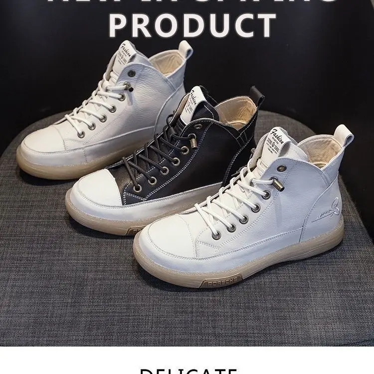 Genuine Leather Ankle Sport Boots Women 2025 Trend High Top Casual Sneakers Female Fashion Tennis Flat Platform Shoes Woman Hot