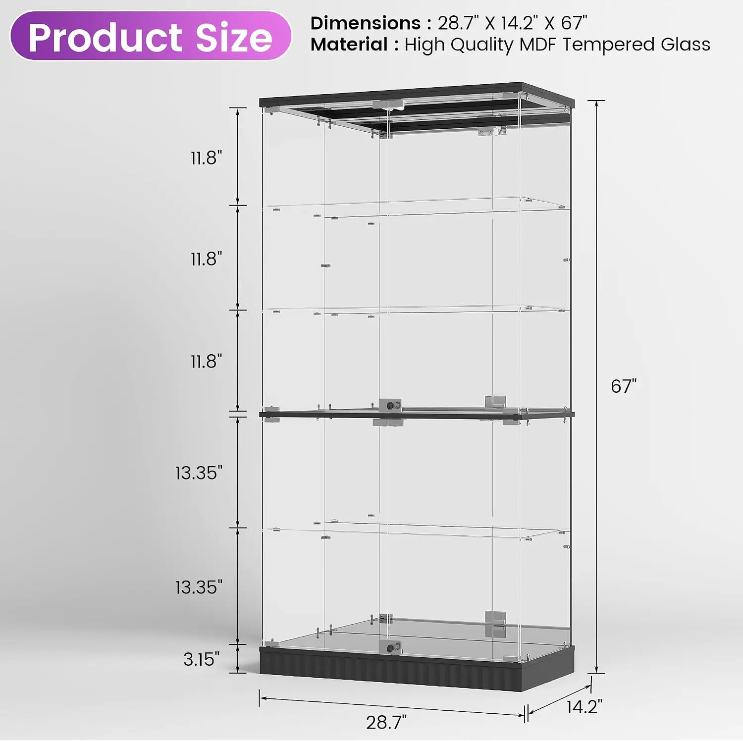Tempered Glass Display Cabinet 67 Tall 5 Tiers Removable Shelves Dual Locks Motion Sensor Rgb Lighted Curio Cabinet Lockable Gla