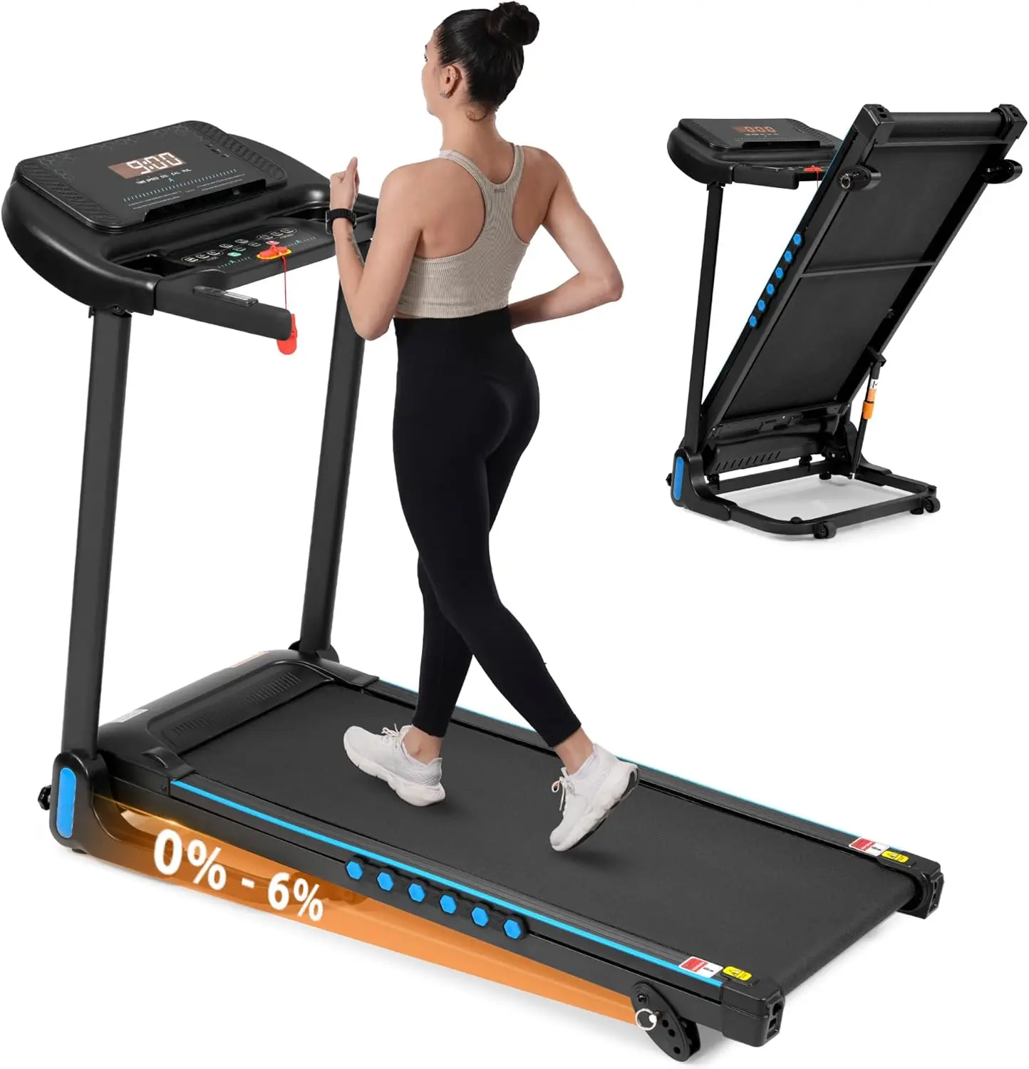 4-in-1 Treadmill for Home with 6% Incline, 7-Layer Belt 350LBS Capacity, Auto Foldable Handle, 0.5-10 MPH, 3.0 HP, Bluetooth Speaker & Charging Station