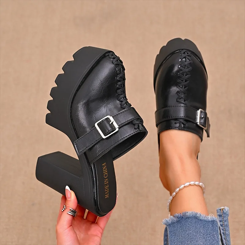 

Women Buckle Decorative Platform High-heeled Baotou Slides women Spring summer Solid Color Elegant Designer comfortable Shoes