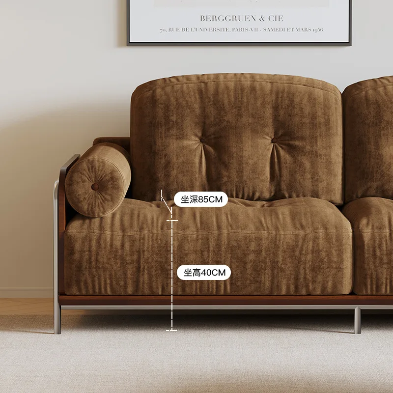 Medieval fabric simple small apartment living room French three-person straight row tofu sofa sectional sofa