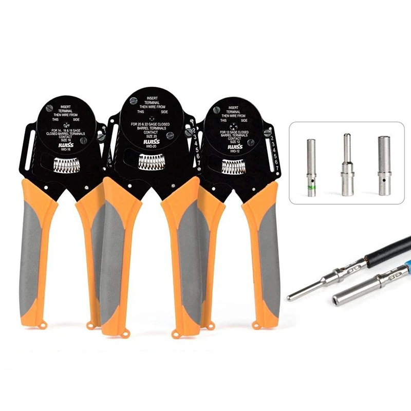 IWISS IWD-12/16/20 mini hand tool Closed Barrel Crimper 4 Way Indent 8 Impression Type for Deutsch connectors crimping plier