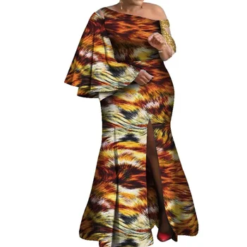Bintarealwax sukienki afrykańskie dla kobiet rozkloszowane rękawy długa, maksi sukienka Dashiki Plus rozmiar 7XL afrykańskie sukienki damskie WY8237