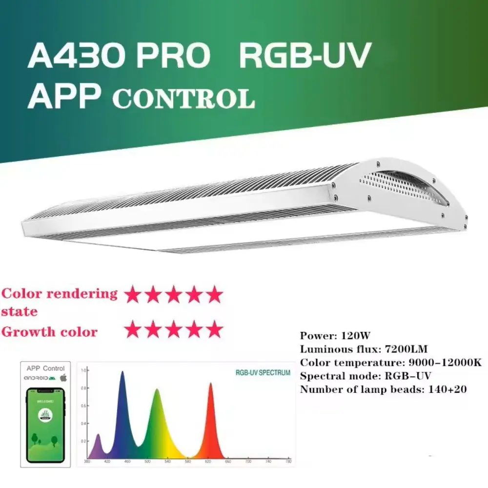 

WEEK AQUA A430 Pro 120W Full Spectrum Aquarium Led Light APP Control Aquatic Aquascaping Aquarium Lamp Lighting Fish Tankaquário