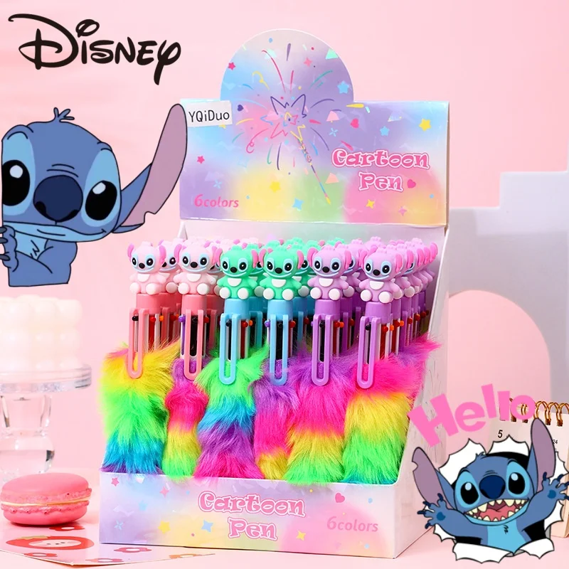 Colorful Disney Cartoon Lilo and Stitch Six-color Ballpoint Pen Anime Student Diy Handbook Pen Color Marker Pen Stationery Gift