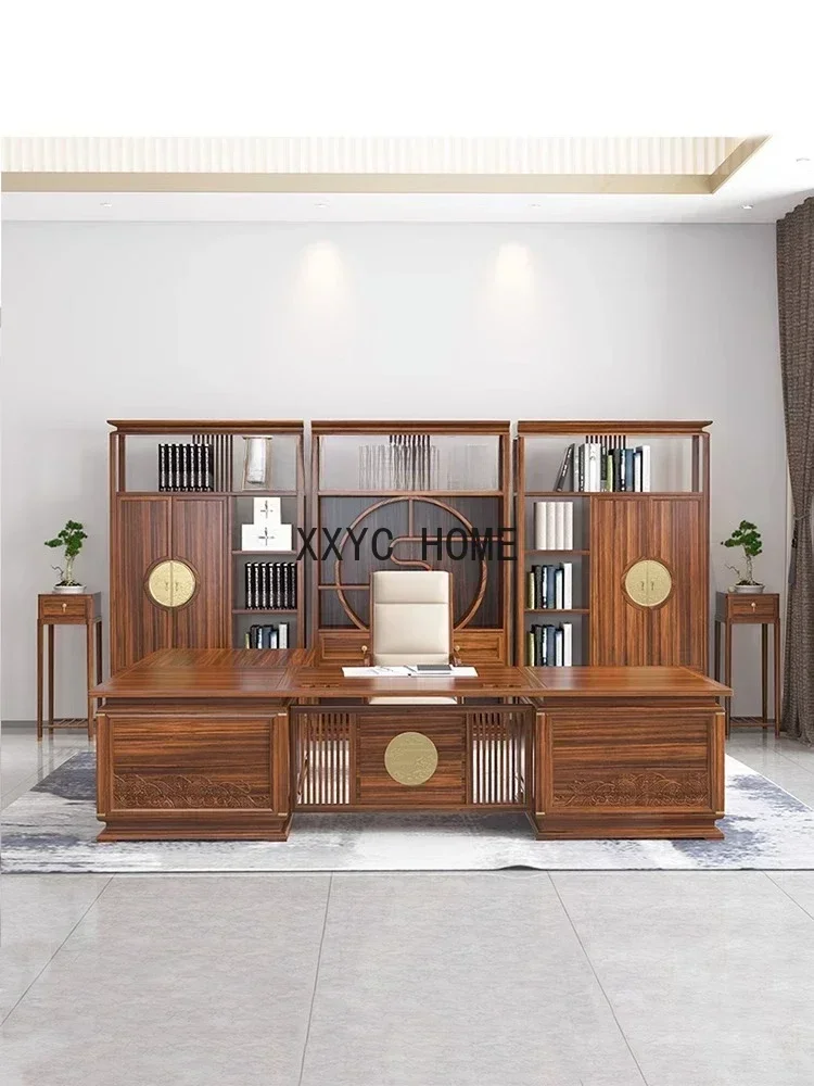 New Chinese Solid Wood President Boss Desk Executive Desk Office Supervisor Computer Desk Study Furniture