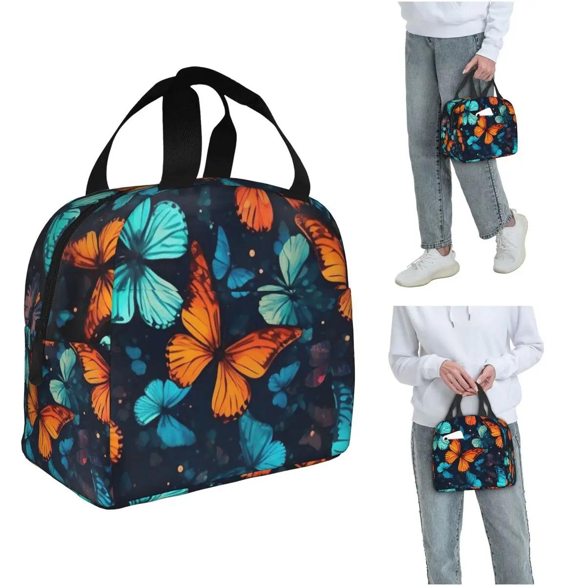 

Изолированная сумка для обеда с винтажным узором в виде бабочки для женщин и детей, портативная термосумка для еды