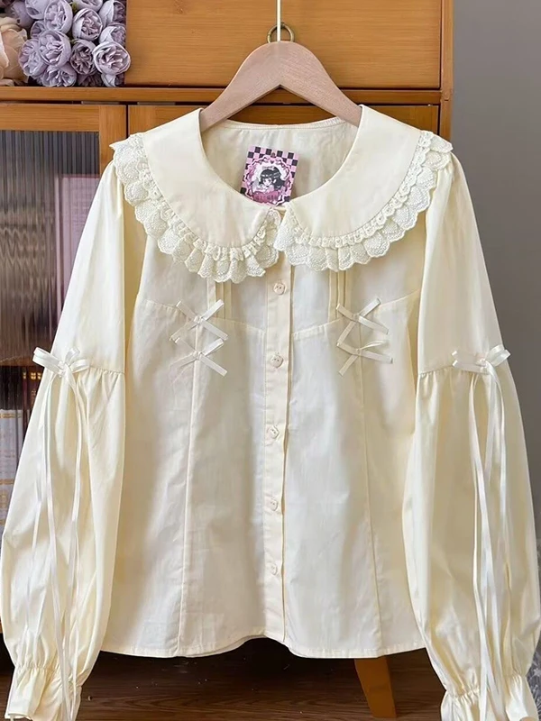 

plus Size 300 Pou Spring Autumn Cute Bear Lace Doll irt Women Loose Long Sve Top Embroidered Polyester Fiber Thin Model