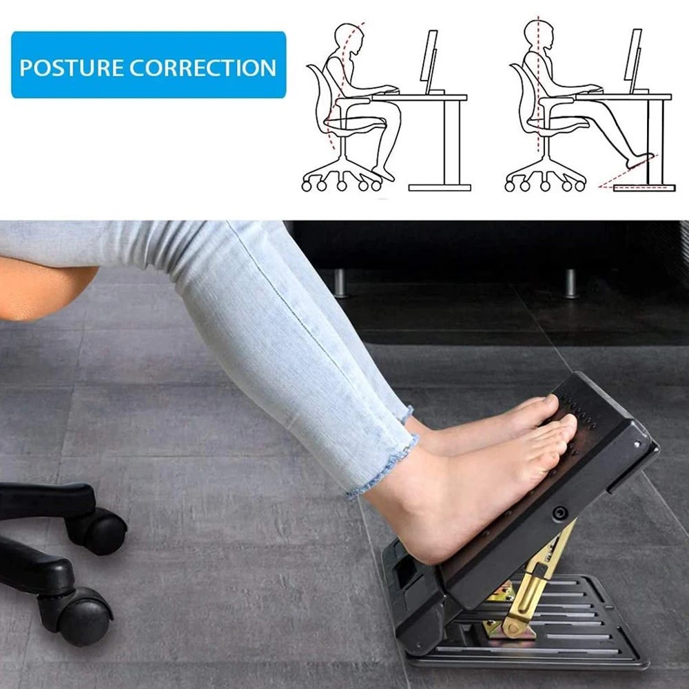 Adjustable Footrest With Removable Soft Foot Rest Pad Max-Load 120Lbs With Massaging Beads For Car Home 4-Level Height JJ1772