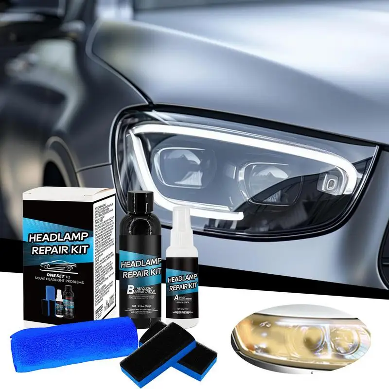 

Headlight Restorer Kit Car Headlight Cleaner With Sponge Wipes Towel Lens Cleaner Powerful Headlamp Restorer For Dull Yellow