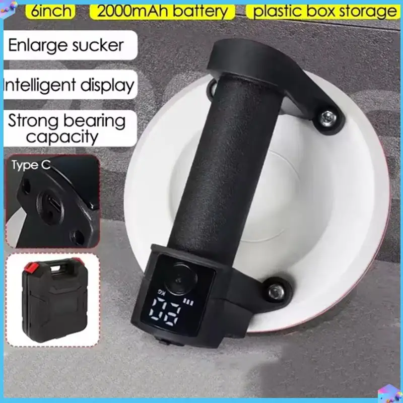

A43T Smart Display 6Inch Electric Vacuum Suction Cup 200KG Load Heavy Duty Tile Glass Lifter 2000Mah Battery With Box Storage