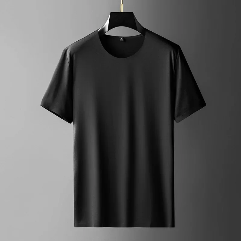 New Summer Male T-shirts Luxury Short Sleeve Silky Round Collar Mens T-shirts Fashion Slim Fit Man T-shirts Plus Size 4xl