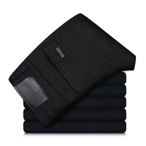 Imagen 1 del producto Vaqueros negros puros para hombre, versión coreana, pantalones rectos de moda, pantalones vaqueros de negocios clásicos cómodos y elásticos para hombre