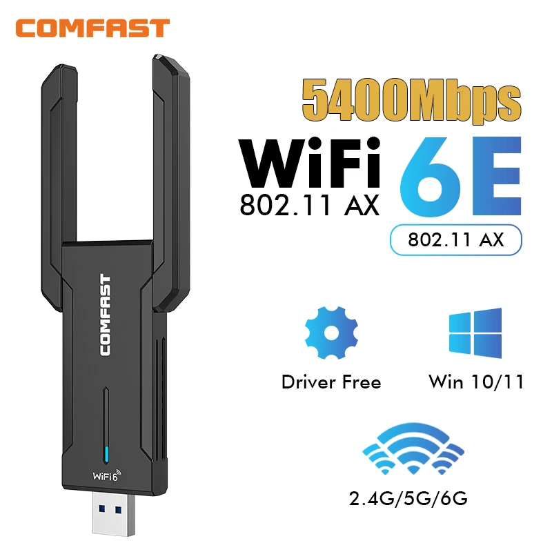 Comfast-Adaptador USB AX5400 WiFi 6E, Dongle 2,4G/5G/6GHz, USB3.0, Placa de Antena Para PC, tarjeta de red Para ordenador portátil Win10/11