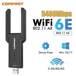 Comfast AX5400 WiFi 6E Adapter USB Dongle 2.4G/5G/6GHz USB3.0 WiFi 6 Placa Antena Para PC karta sieciowa do laptopa Win10/11