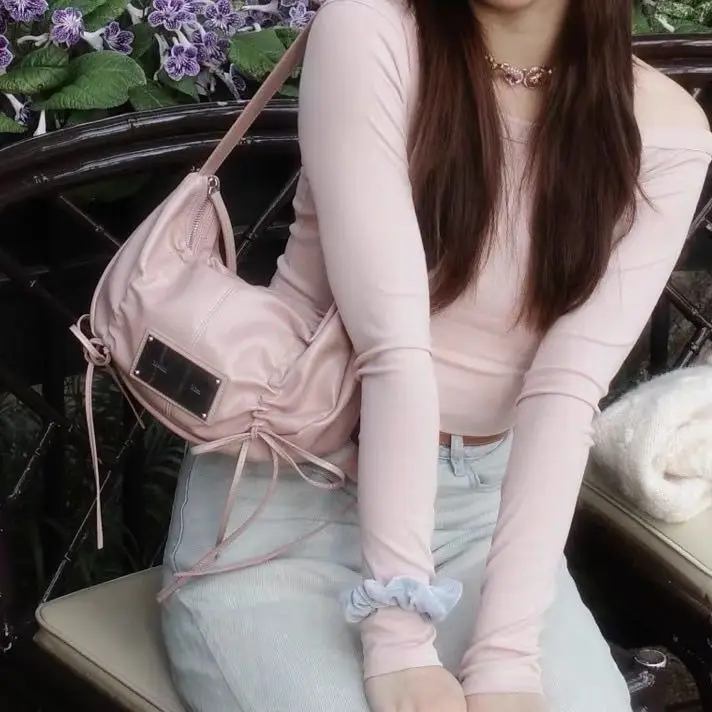 Matin Kim Neue Mode Geraffte Schultertasche mit Kordelzug, Unterarm-Handtasche für Damen – Detail 1