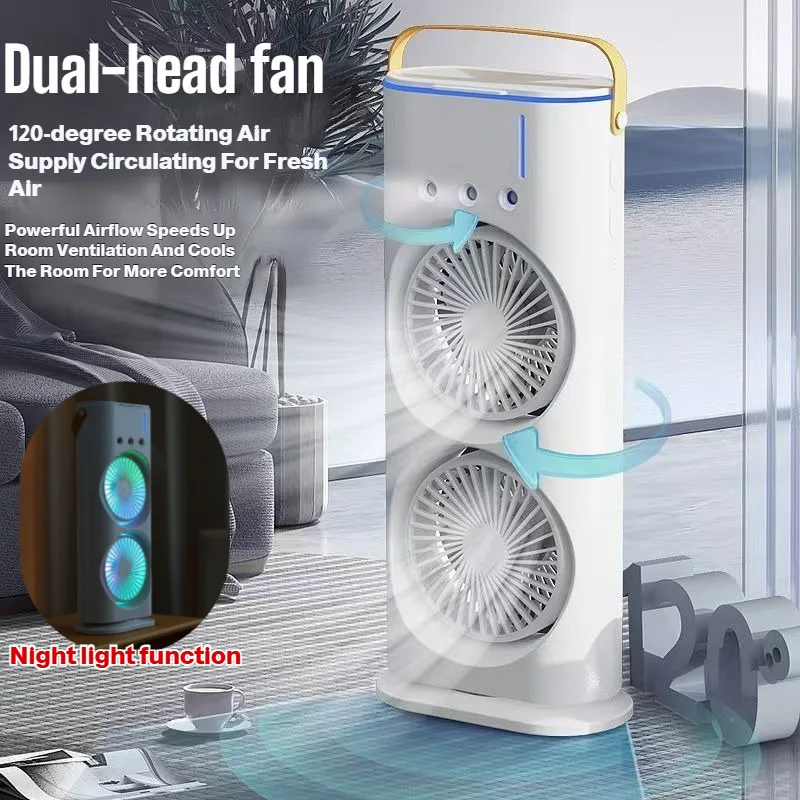 

3 in 1 Dual-head Fan AIr Conditioner Household Air Cooler LED Night Light Portable Humidifier Air Adjustment Fan Office Home Fan