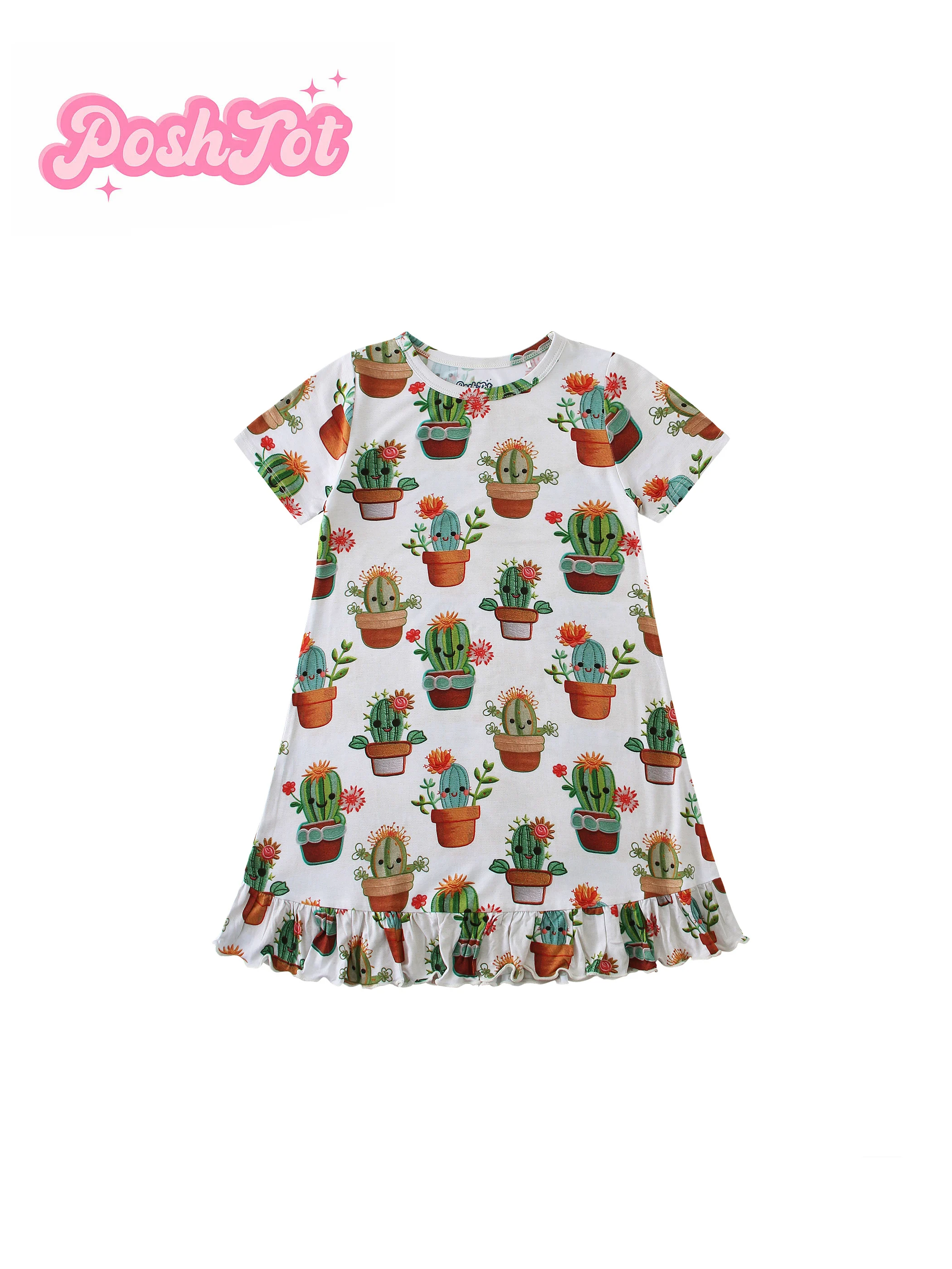 POSHTOT cactus printed bamboo fiber super comfortable bamboo girls printed princess skirt, lady style