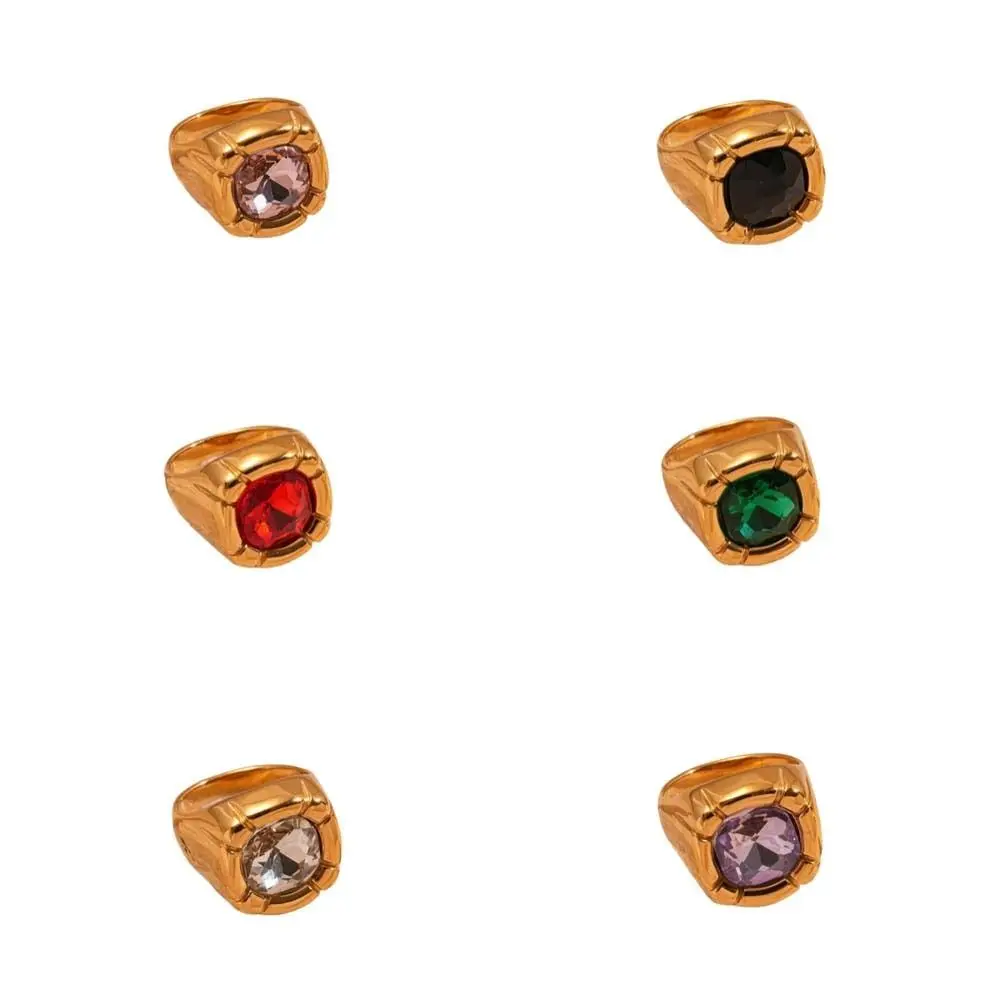 지르콘 사각 크리스탈 반지 스테인리스 스틸 연회 스타일 사각 지르콘 반지 화려하고 우아한 과장된 반지