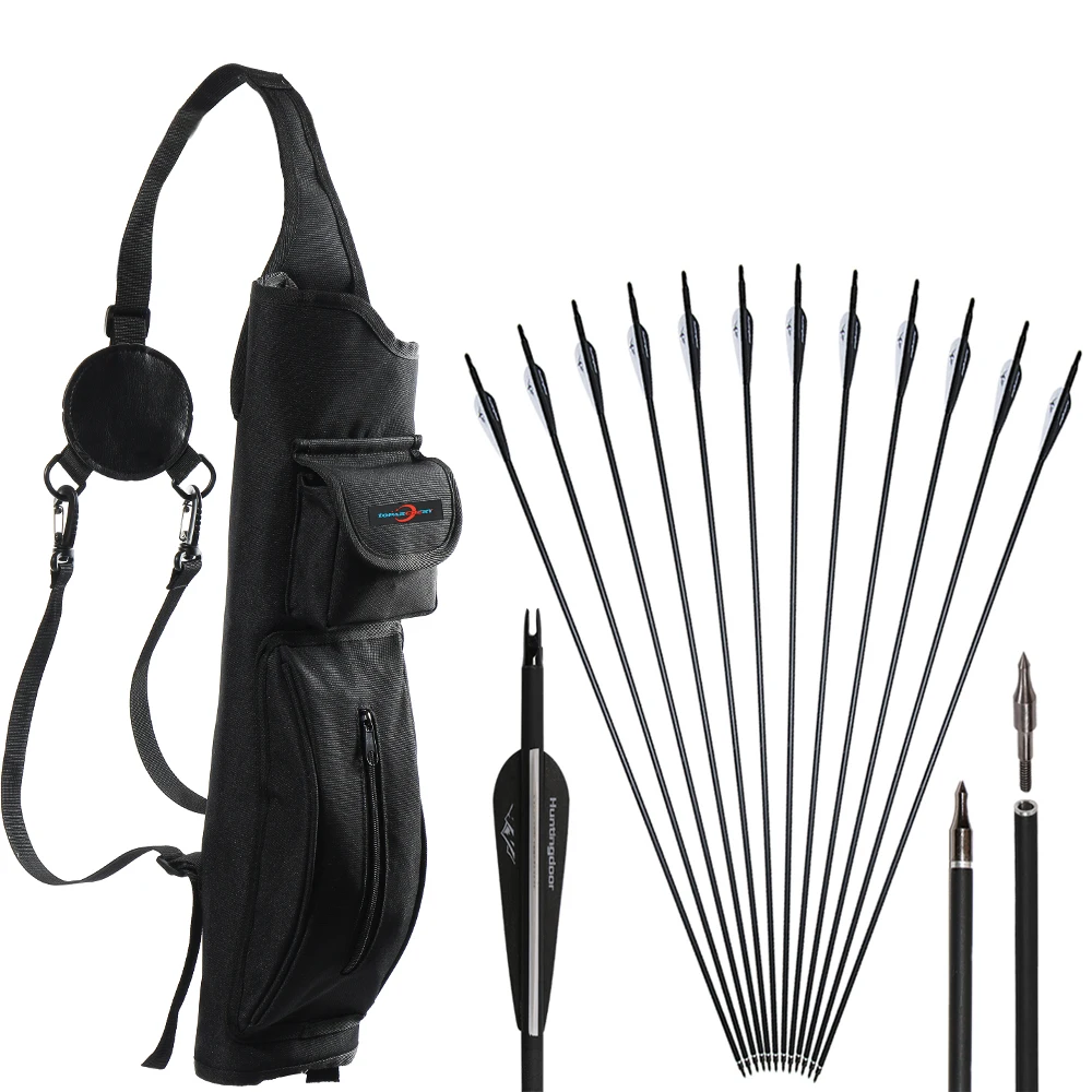 Archery Box ou Hunting Quiver, Mix Arrows Set com Presentes Gratuitos, Acessórios de Seta, Papel Alvo, Preto, 12Pcs