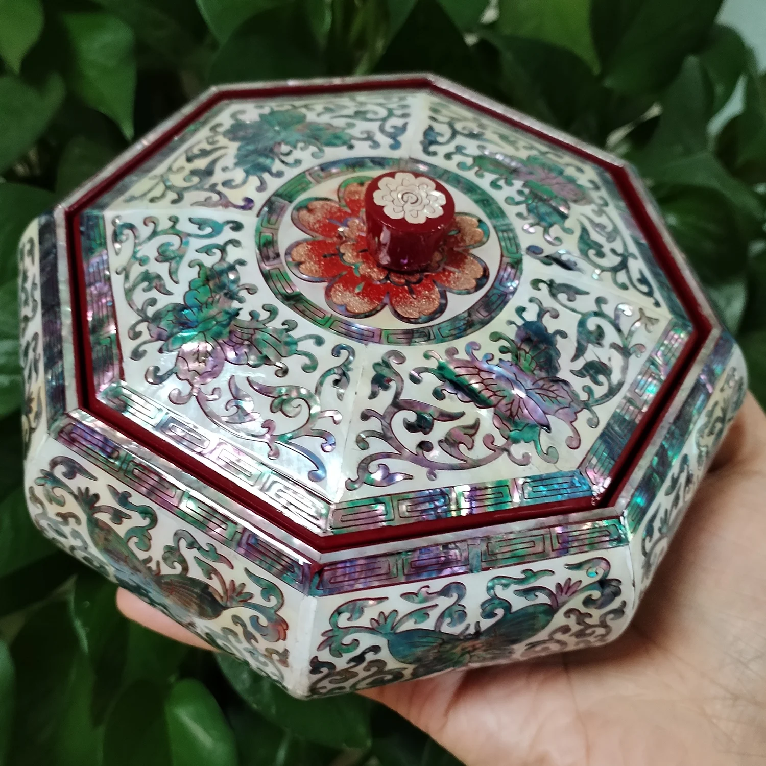 Mother of Pearl Trinket Box with Lid Handmade Wooden Keepsake Storage Organizer Ring Bracelet Watch Necklace Earrings Ideal Gift