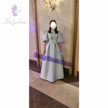 Maßgeschneidertes Brautjungfern-Blumenmädchenkleid für die Hochzeit, hohe Taille, himmelblaues Perlen-Satin-Ballkleid für Kindergeburtstag, Erstkommunion