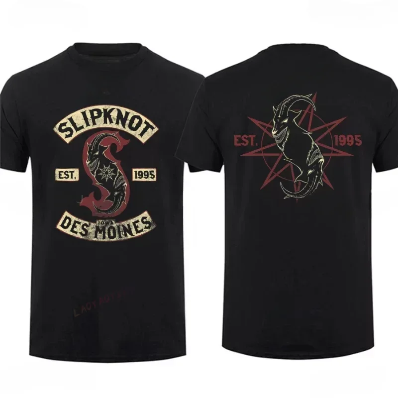 Удивительные футболки, мужская футболка Slipknot, черная двухсторонняя Повседневная футболка из хлопка с рисунком, футболки с коротким рукавом в стиле Айова де Мойна