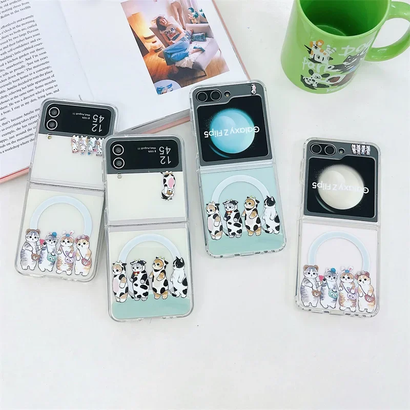 

Cute Dairy Cow Cat Magnetic Phone Case for Samsung Galaxy Z Flip 6 5 4 3 Protective Back Cover for ZFlip4 ZFlip5 ZFlip6 Case