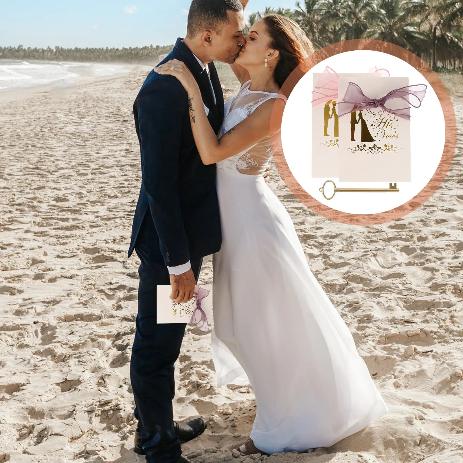 

1Set Smooth Texture Vow Cards Wedding Oath Books Stylish Bow Design High Class Wedding Supplies Vows Hand Cards Bridal Shower