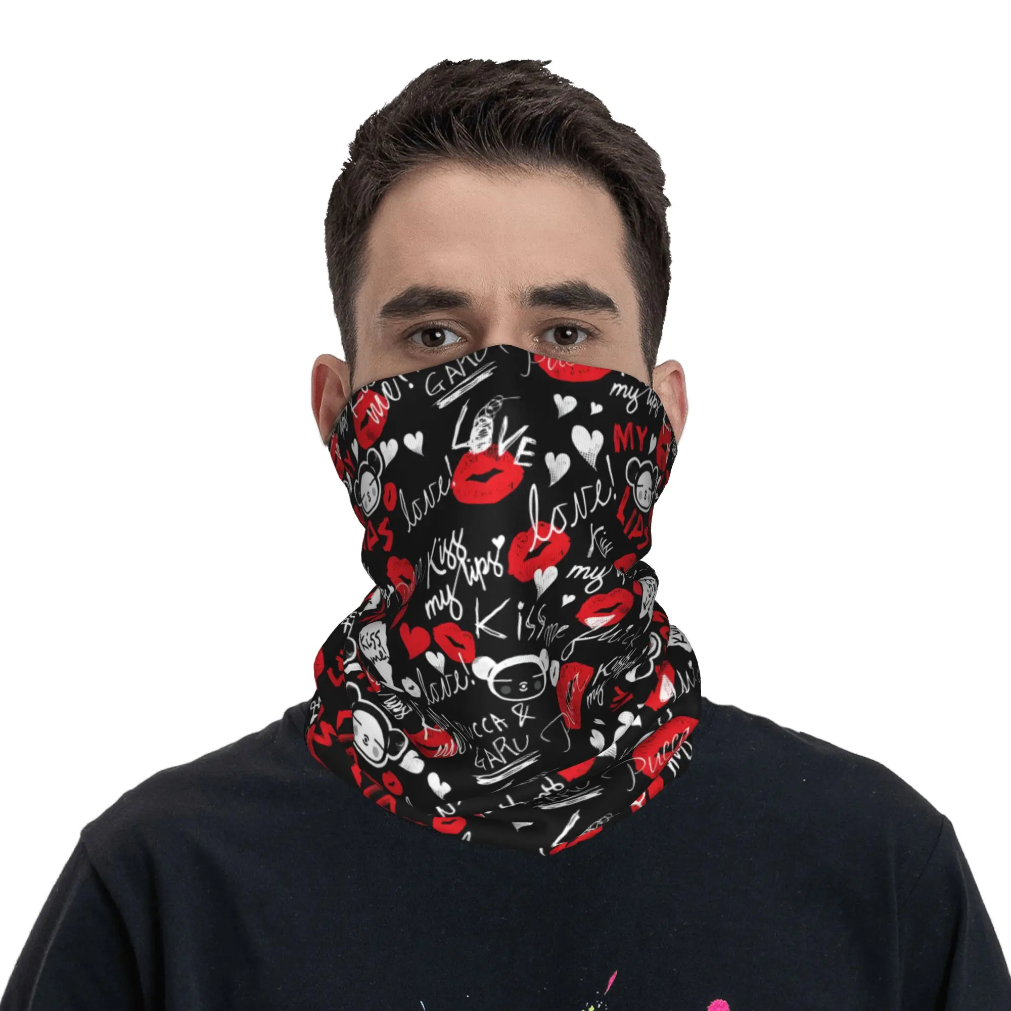 Custom Pucca And Garu Bandana Neck Warmer Men Women Winter Hiking Ski Scarf Gaiter Cute Catoon Face Cover view 3