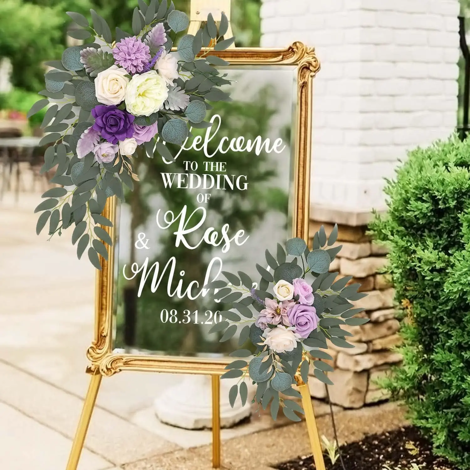Yannew Spring Wedding Welcome Sign Flowers Artificial Floral Swags for Rustic Wedding Backdrop Reception Ceremony Decoration