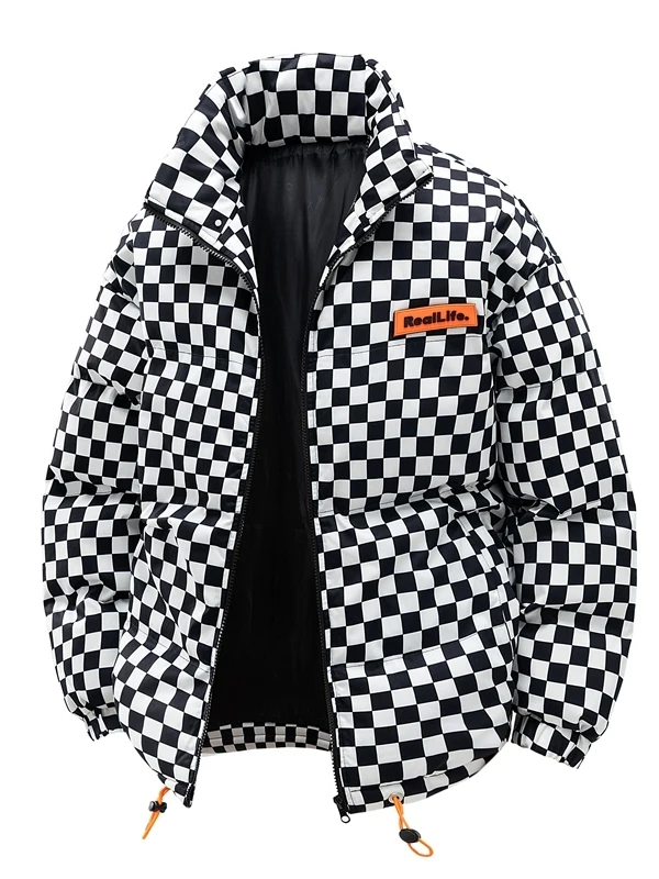 

Thiened Winter Cotton Jaet Men's Casual Loose Fit Warmth No Cap Duling Coat Polyester Fiber Zipper Decoration Long Sve