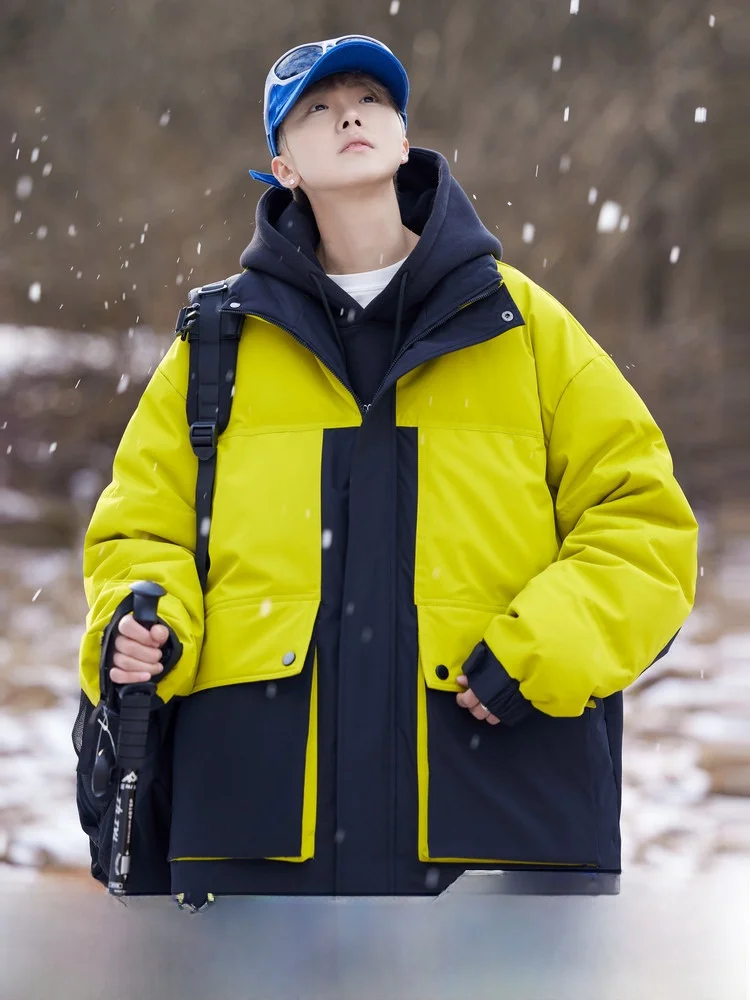 

Snow Flng 2023 Winter ort Sle Stand Collar down Jaet for Men And Women Couple Matching Faion Trend Splicing Design