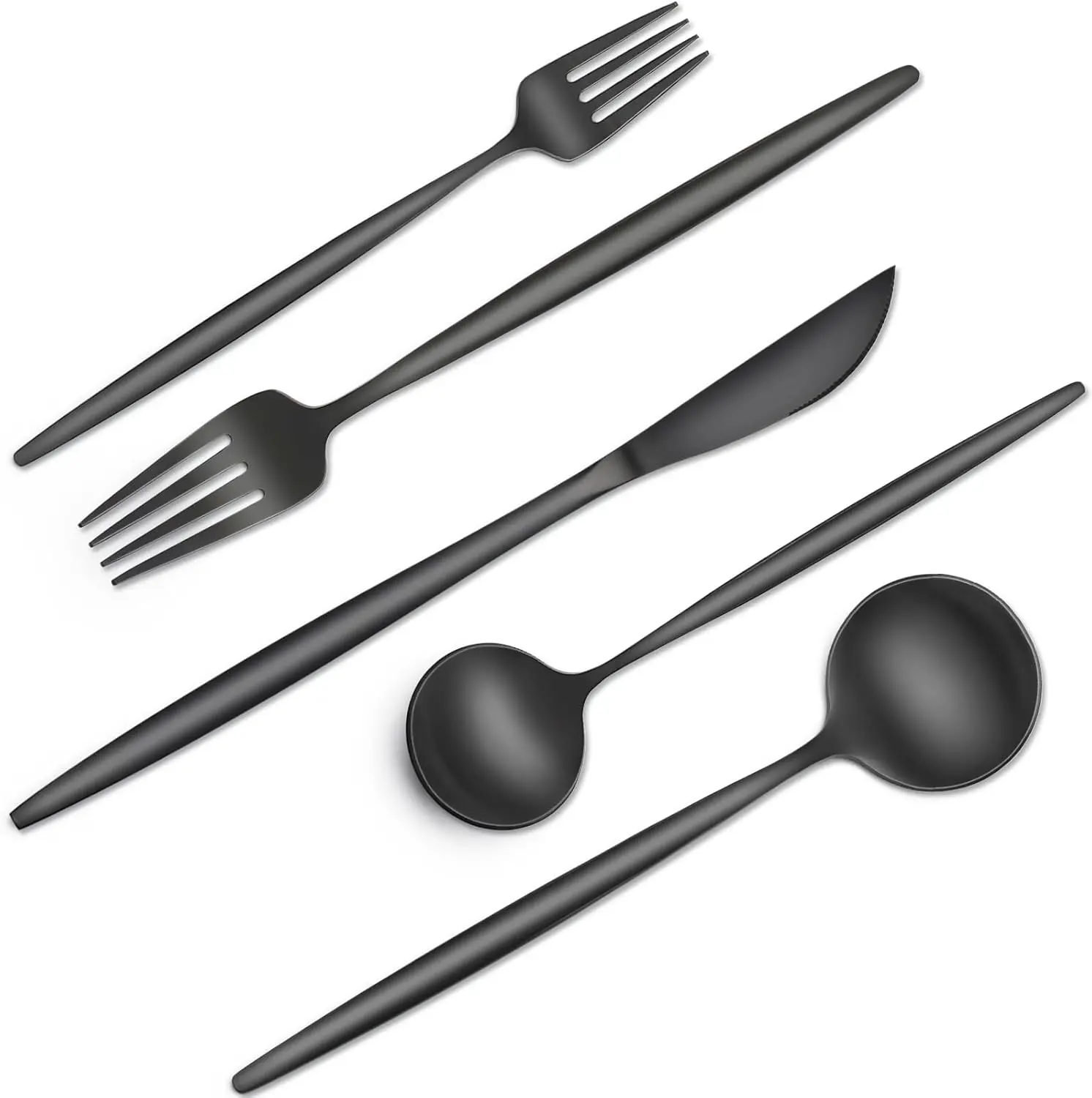

40-Piece Black Stainless Steel Flatware Set for 8, Dishwasher Safe Cutlery for Home and Restaurant Use