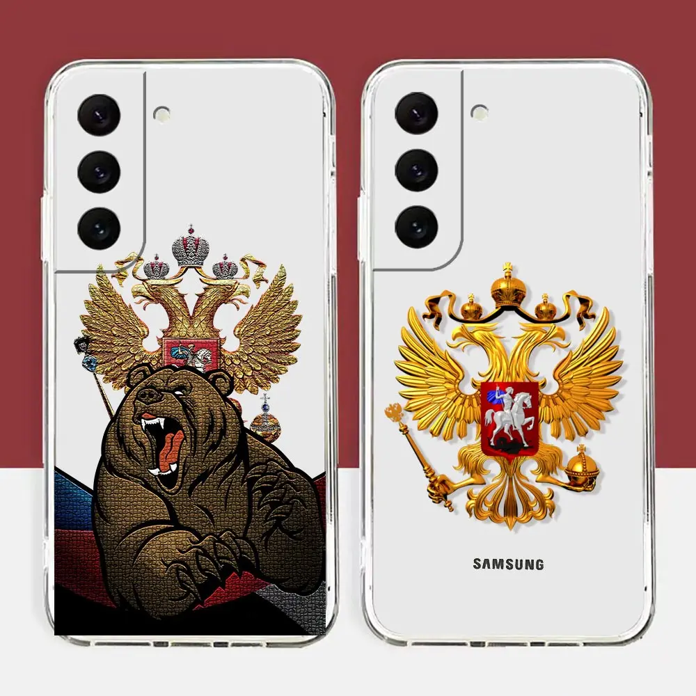 Clear Case For Samsung Galaxy S22 S21 S20 FE S10 NOTE A12 A11 A10 A10S J7 PLUS ULTRA 5G Case Fashion Russia Russian Flags Emblem