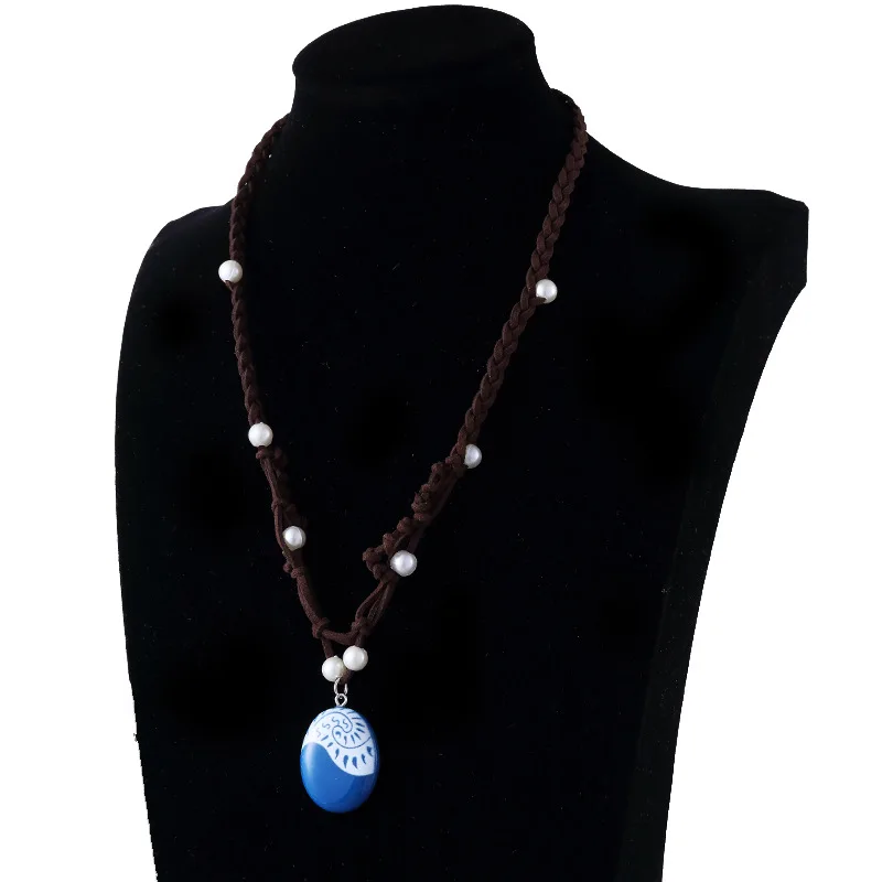 Moana Ocean Rope Chain Necklace for Women Blue Stone Pendant Leather Suede Choker Girls Jewelry Gift