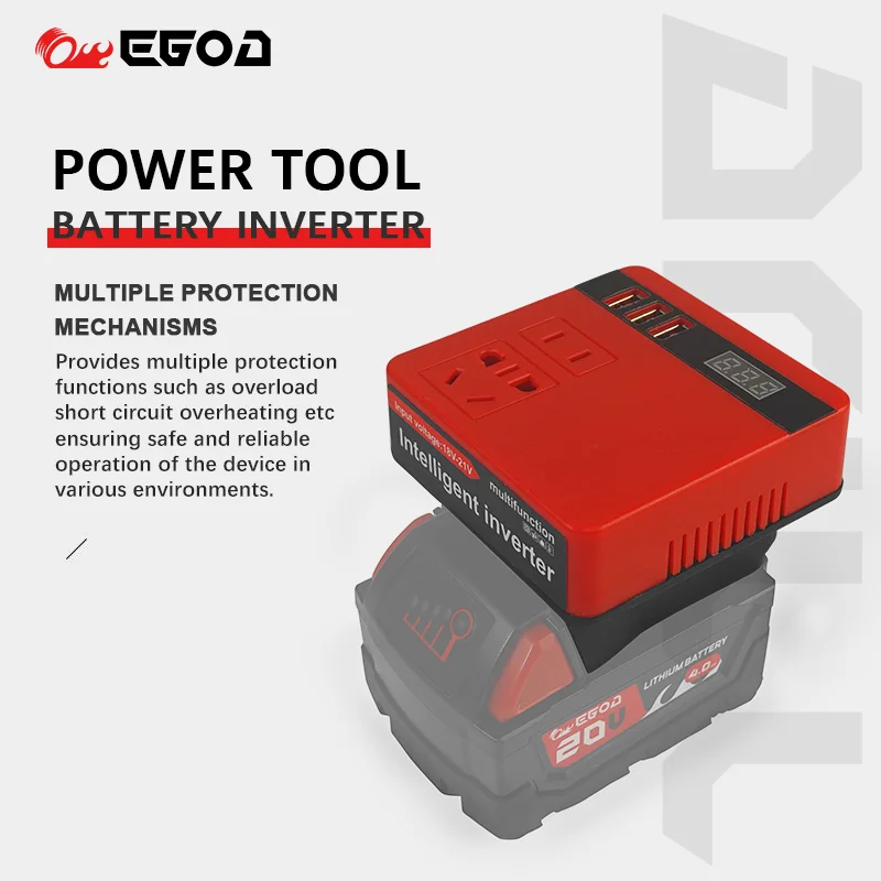 

Инвертор литиевой батареи, подходящий для входа батареи Milwaukee, выход напряжения 18-21 В, напряжение 110 В/220 В, уличный рабочий инвертор