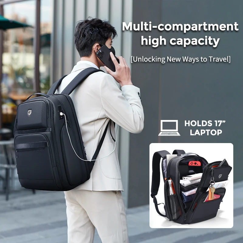 Fenruien Men 36L Business Backpack USB Waterproof Multi Pocket Backpacks Fit 17.3 Inch Laptop