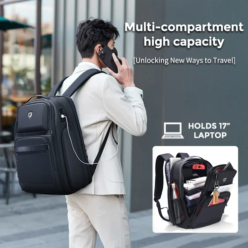 Imagen 2 del producto Fenruien Mochila de negocios para hombre de 36 L, mochilas multibolsillos impermeables con USB, aptas para computadora portátil de 17,3 pulgadas