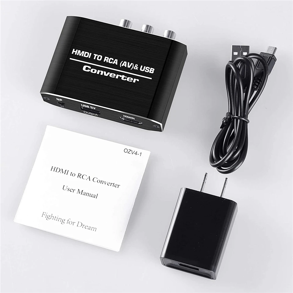 Navceker Adaptador de escalador HDMI a AV Caja convertidora de vídeo compuesto HD a RCA AV/CVSB L/R Video 1080P @ 60HZ Compatible con NTSC PAL