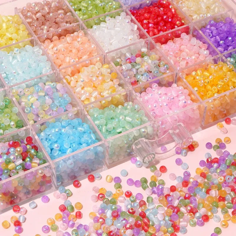 

150Pcs 4mm High-Quality Cat eye Seed Glass Multi-Color Rice Loose Cushion Beads, Used For Jewelry Making, DIY Fashion 2030
