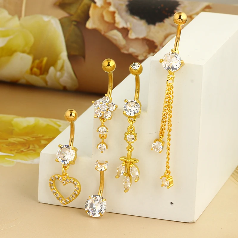 5PCS Cute Dangle Belly Ring Pack, 14G Navel Piercing Set
