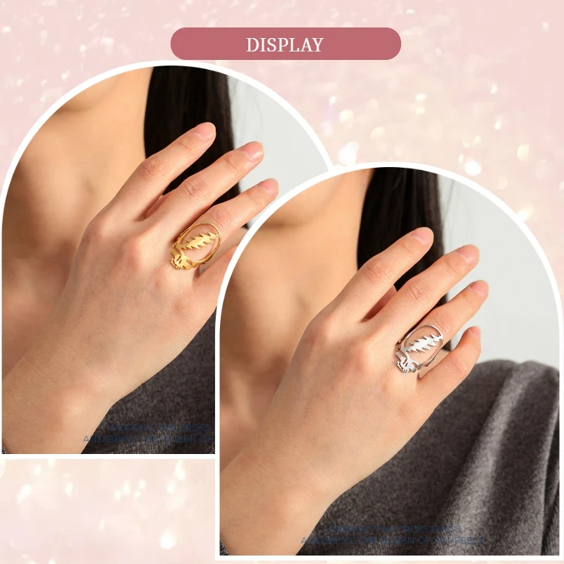 Dreamtimes Hip Hop Grateful Dead Symbol Rings for Women Men Stainless Steel Rock Skull Music Band Ring Jewelry Gift anillos