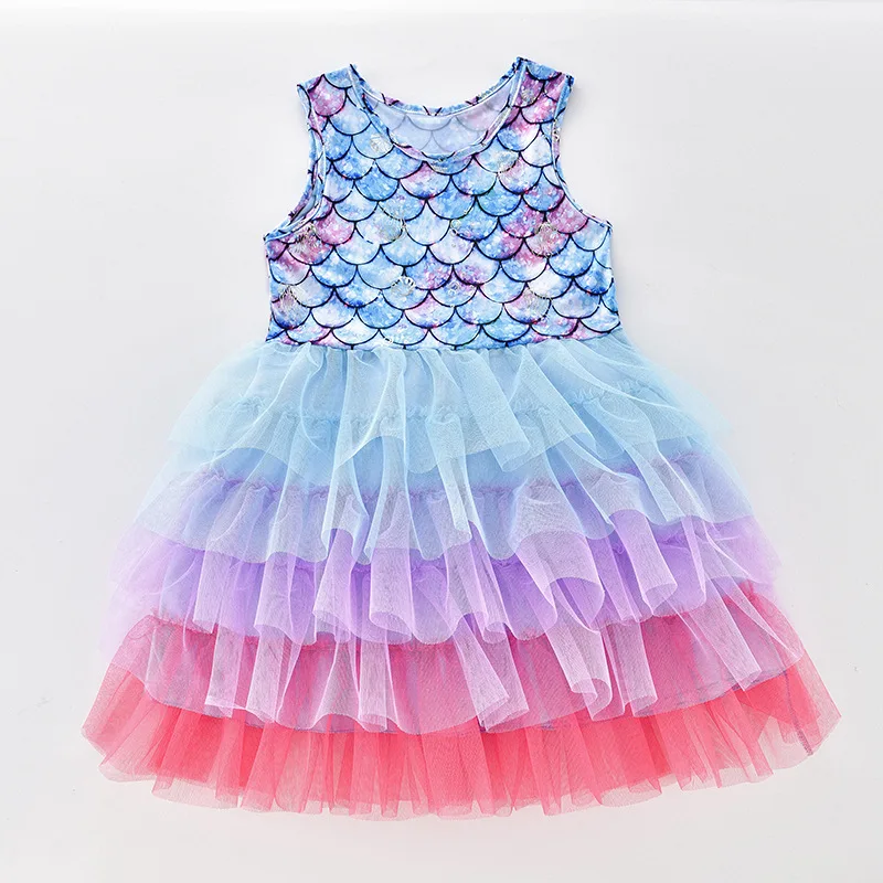 

Girls Dress Summer Sleeveless Polyester Tutu Dresses for Girls 3-7 Years Girls Perform Mermaid Dress Knee-Length