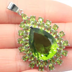 47x29mm Gorgeous Green Peridot Blue Aquamarine Pink Raspberry Rhodolite Garnet Kunzite Women Silver Pendant