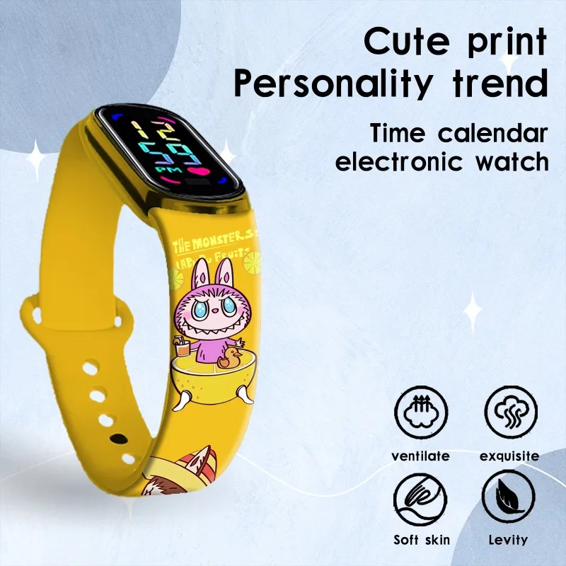 Suitable for Millet's New Cartoon Pop Mart Labubu Electronic Watch Ins Kawaii Print Sports Bracelet Strap Wristband Holiday Gift