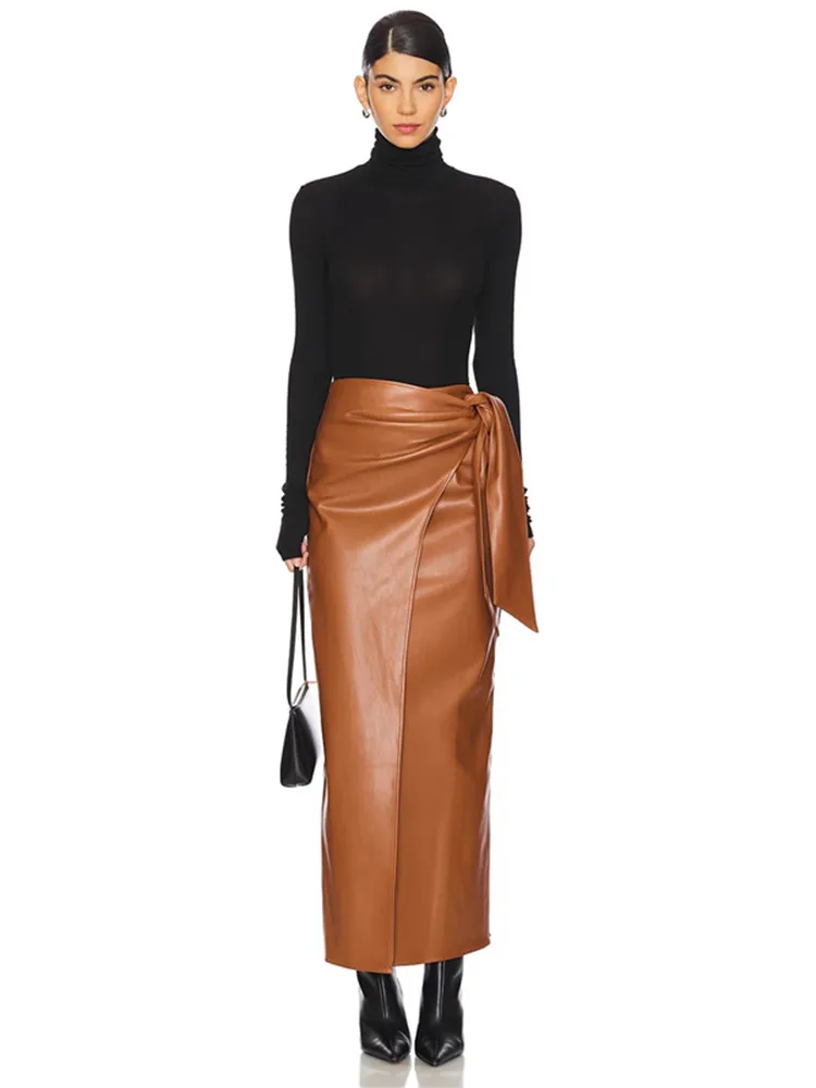 

SKMY Women's Clothing Autumn 2026 New Retro High-Waisted Slimming Split Skirts Fashion Solid Color Lace-Up Mid-Length Skirts