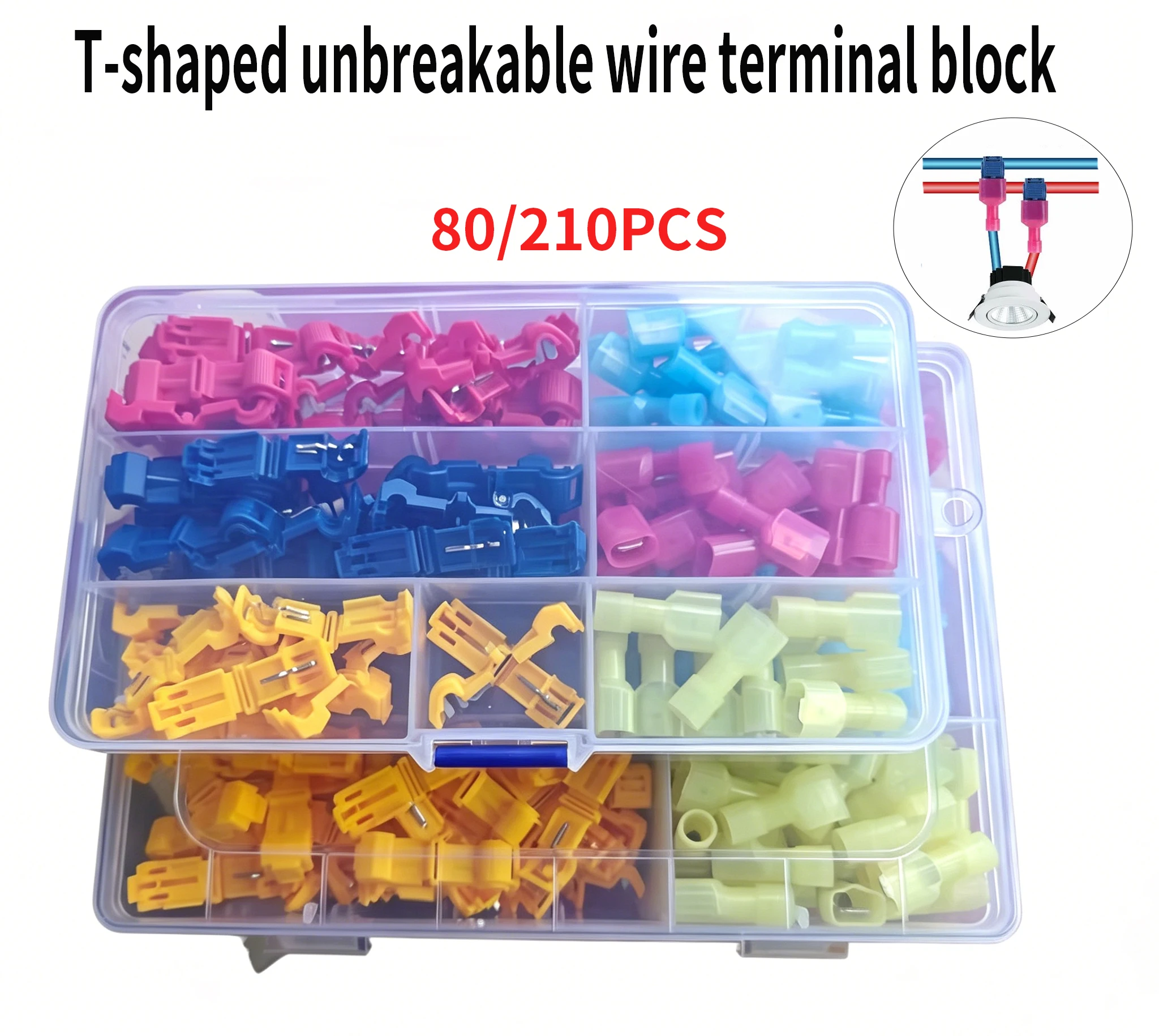 80pcs /210 PCS Bag Box Crimp Terminal T Type Terminal Block Cable Connectors Electric Wire Connector Electrical Terminal Block