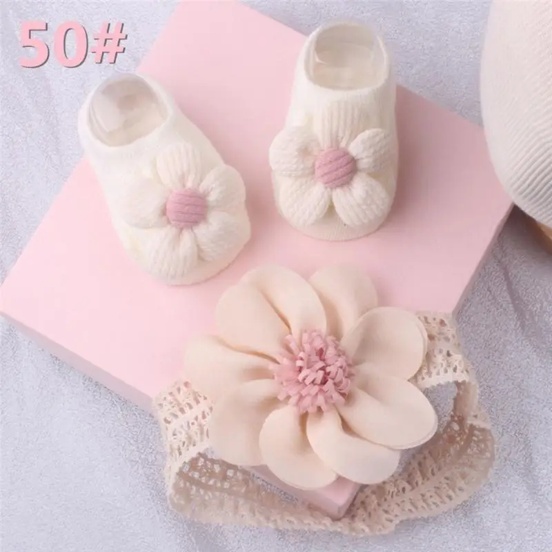 

95AE Baby Lace Bow Headband & Floor Socks Infant Boy Girl Elastic Heads Accessories